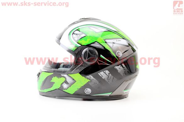 Фото товара – Шлем закрытый HF-122 S- ЧЕРНЫЙ глянец с бело-зеленым рисунком Q100G