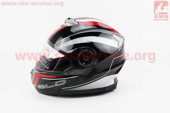 Фото товара – Шлем закрытый с откидным подбородком+очки BLD-160 S- ЧЕРНЫЙ с рисунком красно-белым