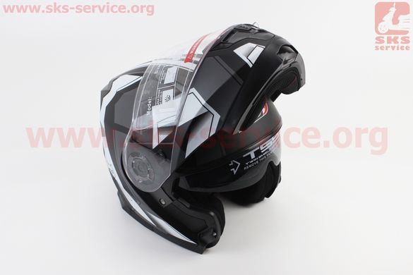 Фото товара – Шлем закрытый с откидным подбородком+очки BLD-162 М- ЧЕРНЫЙ матовый с серо-белым рисунком