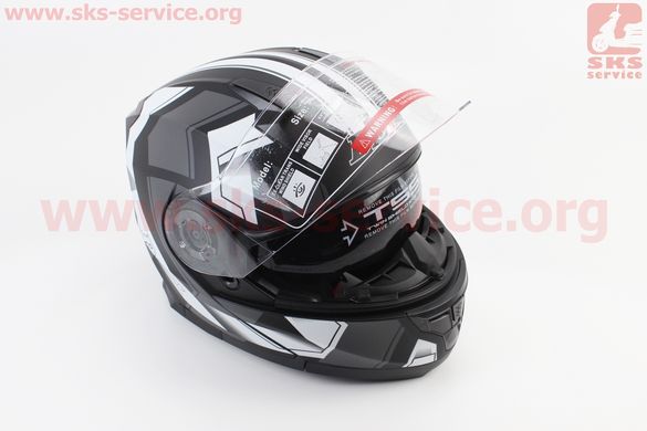 Фото товара – Шлем закрытый с откидным подбородком+очки BLD-162 М- ЧЕРНЫЙ матовый с серо-белым рисунком