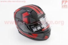 Фото товара – Шлем закрытый с откидным подбородком+очки BLD-162 М- ЧЕРНЫЙ матовый с серо-красным рисунком