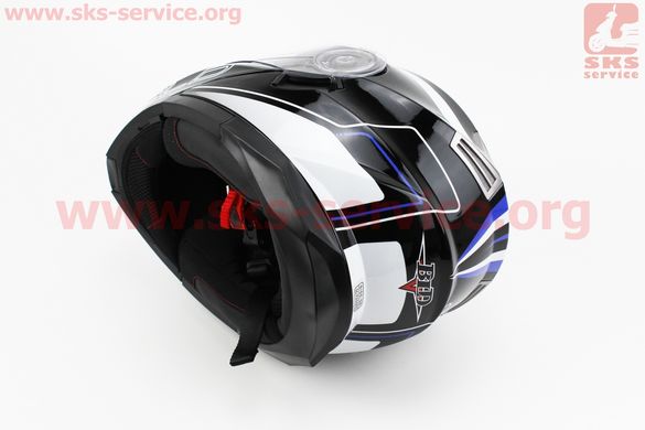 Фото товара – Шлем закрытый с откидным подбородком+очки BLD-160 S- ЧЕРНЫЙ с рисунком сине-белым