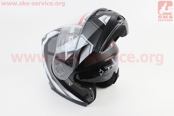 Фото товара – Шлем закрытый с откидным подбородком+очки BLD-162 S- ЧЕРНЫЙ матовый с серо-белым рисунком