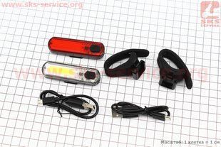 Фото товара &ndash; Фонарь передний 60 lumen + задний 30 lumen, Li-ion 3.7V 330mAh зарядка от USB, влагозащитные к-кт, JY-6056