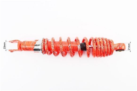 Фото товара &ndash; Амортизатор задний GY6/Honda - 310мм*d59мм (втулка 10мм / вилка 8мм) регулир., оранжевый с паутиной