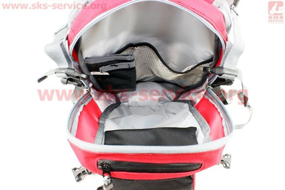 Фото товару – Рюкзак вологозахисний 20 літр., з відсіком для шолома, чохлом від дощу, вентильовані накладки на спину, світловідбивні смуги, червоний COMFORT SBP-059