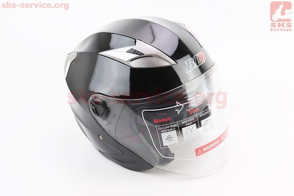 Фото товара – Шлем открытый+откидные очки BLD-708 М (57-58см), ЧЁРНЫЙ глянец