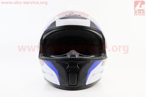Фото товара – Шлем интеграл, закрытый (сертификация DOT)+откидные очки BLD-М66 S (55-56см), ЧЁРНЫЙ матовый с сине-белым рисунком