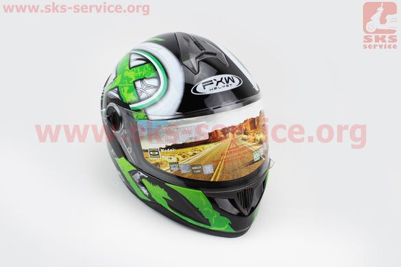 Фото товара – Шлем закрытый HF-122 XL- ЧЕРНЫЙ глянец с бело-зеленым рисунком Q100G