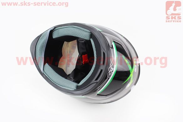 Фото товара – Шлем закрытый HF-122 XL- ЧЕРНЫЙ глянец с бело-зеленым рисунком Q100G