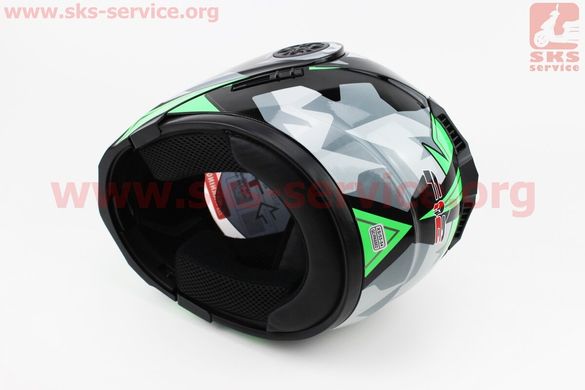 Фото товара – Шлем закрытый с откидным подбородком+очки BLD-159 XS- ЧЕРНЫЙ с рисунком зелено-серым