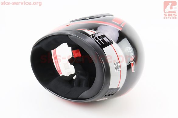 Фото товара – Шлем интеграл, закрытый 825-3 S, ЧЁРНЫЙ с красно-серой полосой (возможны царапины, дефекты покраски), тип 1