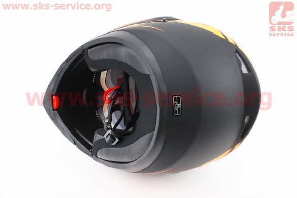 Фото товара – Шлем закрытый с откидным подбородком+очки HF-119 M- ЧЕРНЫЙ матовый с оранжевым рисунком Z34-O