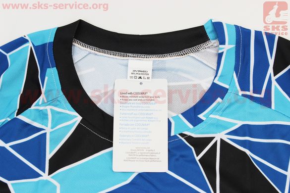Фото товару – Футболка (Джерсі) чоловіча M-(Polyester 80% / Spandex 20%), короткі рукави, вільний крій, біло-синьо-чорна, НЕ оригінал