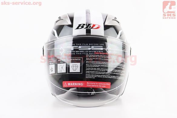 Фото товара – Шлем открытый+откидные очки BLD-708 М (57-58см), ЧЁРНЫЙ глянец с бело-серым рисунком