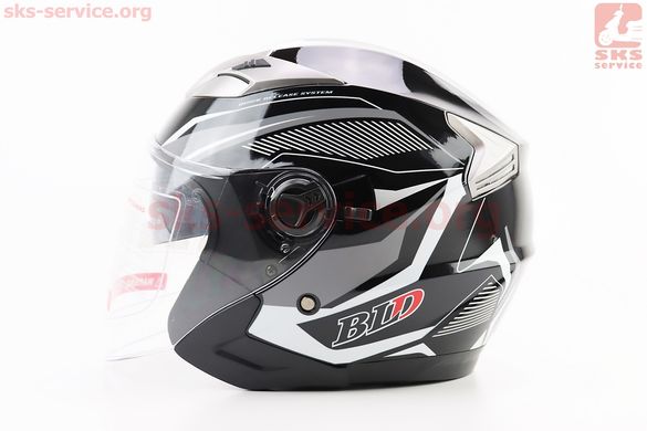 Фото товара – Шлем открытый+откидные очки BLD-708 М (57-58см), ЧЁРНЫЙ глянец с бело-серым рисунком
