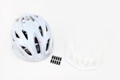 Фото товару – Шолом велосипедний M (55-61 см) знімний козирок, 18 вент. отворів, системи регулювання за розміром Divider та Run System SRS, біло-сірий SBH-5900