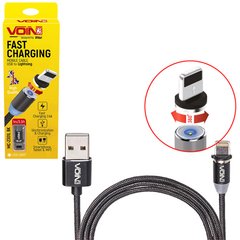Фото товару – Кабель магнітний VOIN USB - Lightning 2,4А, 1m, black (тільки зарядка)