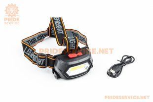 Фото товара &ndash; Фонарь налобный COB 130 lumen, АКБ Li-ion 3.7V 18650 зарядка от USB, влагозащитный, чёрный BL-203