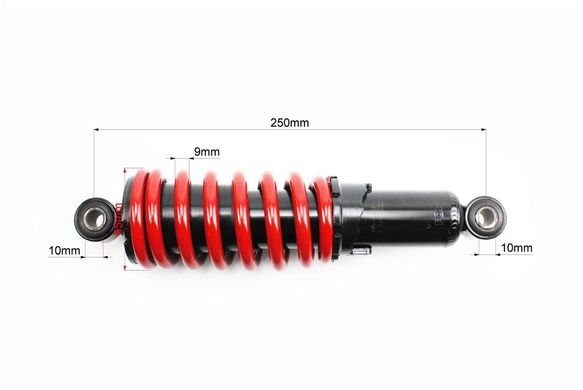 Фото товара – Амортизатор задний МОНО 250мм*d68мм (втулка 10мм / втулка 10мм) регулир., красный