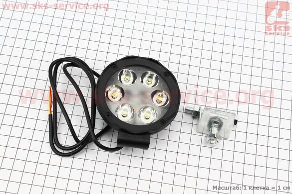 Фото товару – Фара додаткова світлодіодна вологозахисна - 6 LED з кріпленням, тип 1