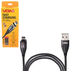 Фото товару – Кабель магнітний VOIN USB - Lightning 3А, 1m, black (швидка зарядка / передача даних)