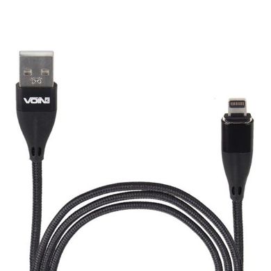 Фото товару – Кабель магнітний VOIN USB - Lightning 3А, 1m, black (швидка зарядка / передача даних)