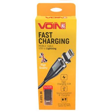 Фото товара – Кабель магнитный VOIN USB - Lightning 3А, 1m, black (быстрая зарядка/передача данных)