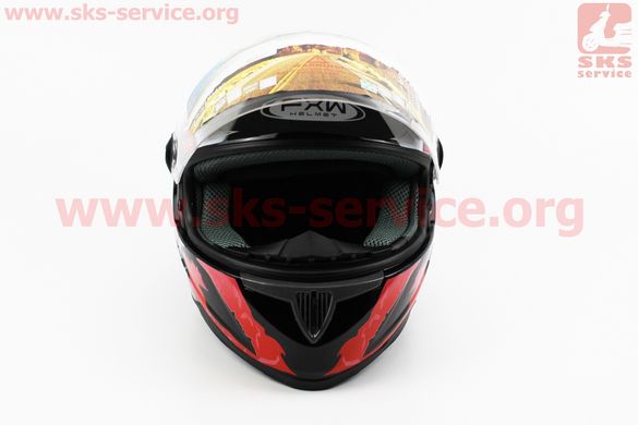 Фото товара – Шлем закрытый HF-122 L- ЧЕРНЫЙ глянец с красно-белым рисунком Q100-R
