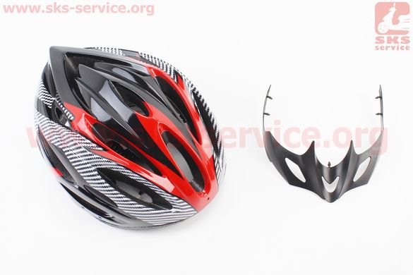 Фото товара – Шлем велосипедный L (54-62 см) съёмный козырёк, 21 вент. отверстий, чёрно-красно-белый