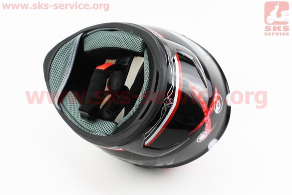 Фото товара – Шлем закрытый HF-122 L- ЧЕРНЫЙ глянец с красно-белым рисунком Q100-R