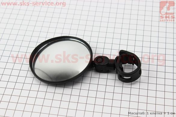 Фото товару – Дзеркало кругле, регульоване, кріпл. на хомуті, чорне DX-002