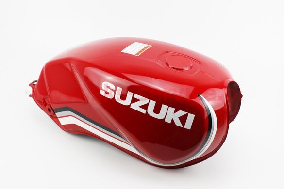 Фото товара – Бак топливный КРАСНЫЙ (под прямоугольную крышку бака, под кран топл. на болты) - надпись "SUZUKI"