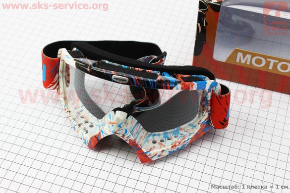 Фото товара – Очки кроссовые/эндуро/АТV, бело-красно-синие (прозрачное стекло), без упаковки MJ-16