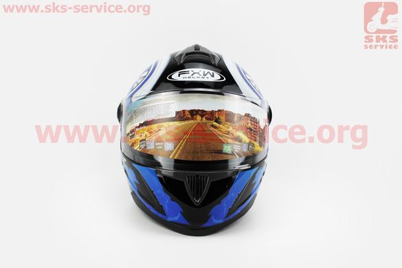 Фото товара – Шлем закрытый HF-122 XL- ЧЕРНЫЙ с рисунком сине-белым Q100B