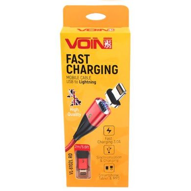 Фото товара – Кабель магнитный VOIN USB - Lightning 3А, 2m, red (быстрая зарядка/передача данных)