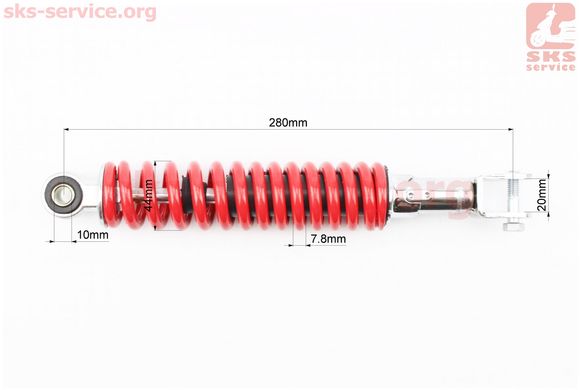 Фото товара – Амортизатор задний GY6/Honda - 280мм*d44мм (втулка 10мм / вилка 8мм) регулир., красный