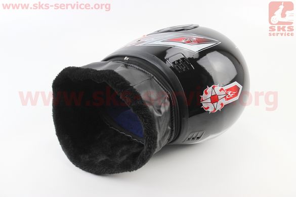 Фото товара – Шлем закрытый HTK/CNJM-221 - ЧЕРНЫЙ с красно-серым рисунком + воротник (возможны царапины, дефекты покраски)