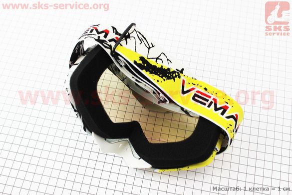 Фото товара – Очки кроссовые/эндуро/АТV, бело-чёрно-жёлтые (хамелеон стекло), VM-1016C