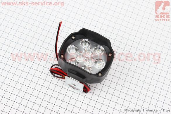 Фото товару – Фара додаткова світлодіодна вологозахисна - 9 LED, (77*64mm) з кріпленням