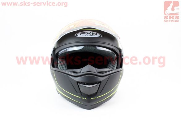 Фото товара – Шлем закрытый с откидным подбородком+очки HF-119 M- ЧЕРНЫЙ матовый с зеленым рисунком Z34-Y