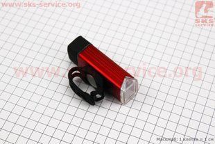 Фото товара &ndash; Фонарь передний 1 диод 180 lumen алюминиевый, Li-ion 3.7V 800mAh зарядка от USB, влагозащитный, красный MC-QD001 (не допускать полного разряда АКБ)