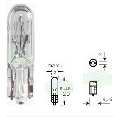 Фото товару – Лампа автомобільна з клиновидним цоколем Trifa 12V 1,5W W 2x4,6d