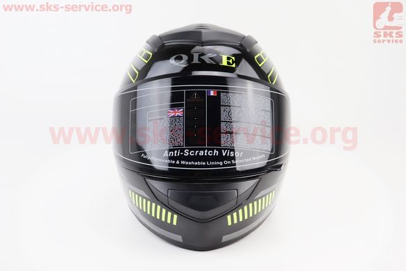 Фото товара – Шлем закрытый OKE-111 M- ЧЕРНЫЙ глянец с салатово-серым рисунком