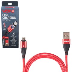 Фото товару – Кабель магнітний VOIN USB - Micro USB 3А, 2m, red (швидка зарядка / передача даних)
