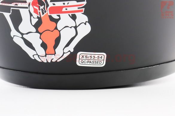 Фото товара – Шлем интеграл, закрытый 830 XS, ЧЁРНЫЙ матовый с оранжево-белым рисунком BROKEN FG+7