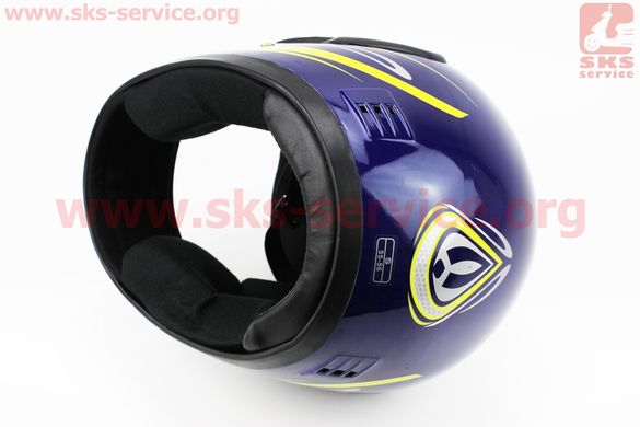 Фото товара – Шлем закрытый HF-101 S- СИНИЙ глянец с желто-серым рисунком Q233-Y