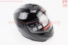 Фото товара – Шлем модуляр, закрытый с откидным подбородком+откидные очки BLD-159 S (55-56см), ЧЁРНЫЙ глянец