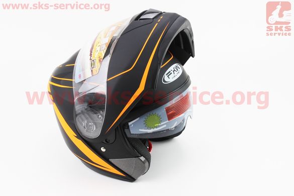 Фото товара – Шлем закрытый с откидным подбородком+очки HF-119 L- ЧЕРНЫЙ матовый с оранжевым рисунком Z34-O