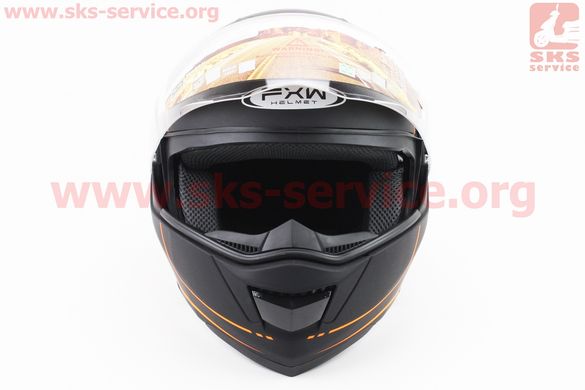 Фото товара – Шлем закрытый с откидным подбородком+очки HF-119 L- ЧЕРНЫЙ матовый с оранжевым рисунком Z34-O